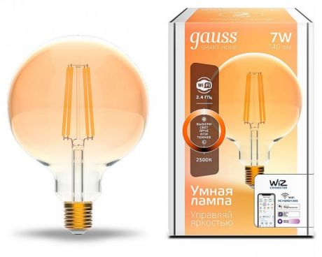 Светильники Gauss Лампа светодиодная филаментная Smart Home DIM E27 G95 Golden 7 Вт