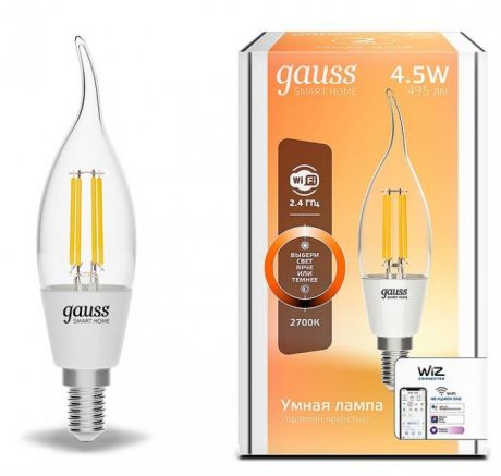 Светильники Gauss Лампа светодиодная филаментная Smart Home DIM E14 CF35 4,5 Вт