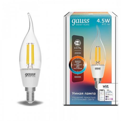 Светильники Gauss Лампа светодиодная филаментная Smart Home DIM+CCT E14 CF35 4,5 Вт 2000-6500К
