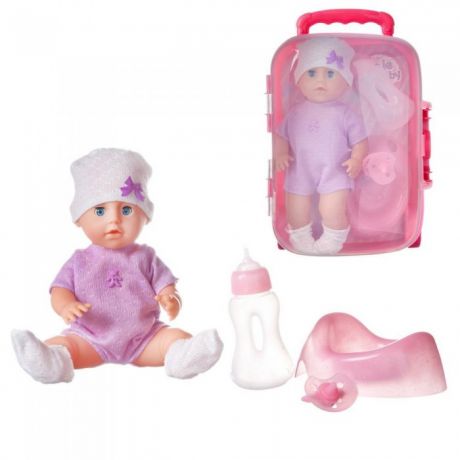Куклы и одежда для кукол ABtoys Пупс в чемоданчике в вязаном комбинезончике с мишкой 25 см