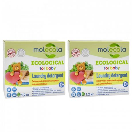 Бытовая химия Molecola Экологичный стиральный порошок с  растительными энзимами для стирки белого и цветного детского белья 1,2 кг 2 шт.