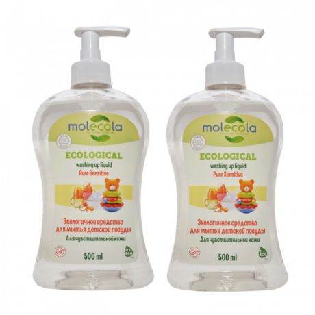 Бытовая химия Molecola Pure Sensitive экологичное концентрированное средство для мытья детской посуды и для чувствительной кожи рук 500 мл 2 шт.