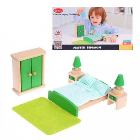 Кукольные домики и мебель Наша Игрушка Набор деревянной мебели Спальня (10 предметов)