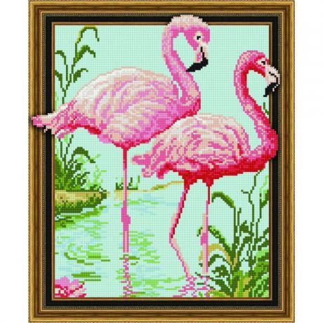 Картины своими руками Paintboy Алмазная картина на подрамнике Фламинго на озере 50х40 см