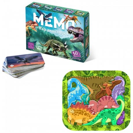 Настольные игры Тебе-Игрушка Игровой набор Мемо Мир динозавров + Зоопазл Динозавры