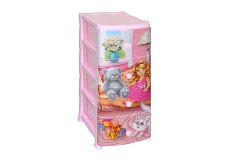 Ящики для игрушек Виолет Комод 4х-секционный с декором Кукла