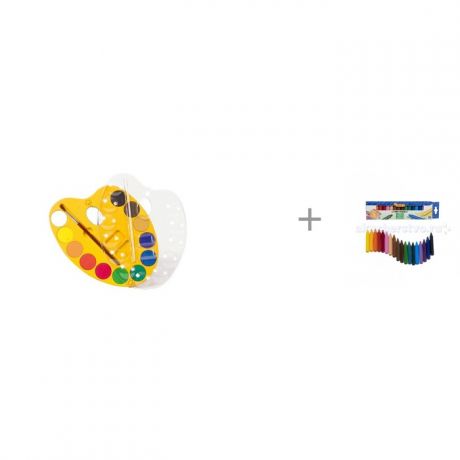 Краски Jovi Палитра с кисточкой и акварелью и Мелки Jovi восковые круглые 18 цветов