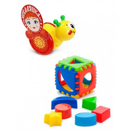 Развивающие игрушки Тебе-Игрушка Каталка-неваляшка Улитка № 1 + Игрушка Кубик логический малый