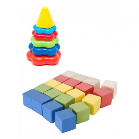 Развивающие игрушки Тебе-Игрушка Пирамида детская малая + Набор для конструирования Кубики 20 шт.