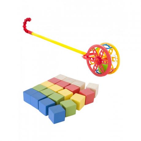 Развивающие игрушки Тебе-Игрушка Каталка Колесо + Набор для конструирования Кубики 20 шт.