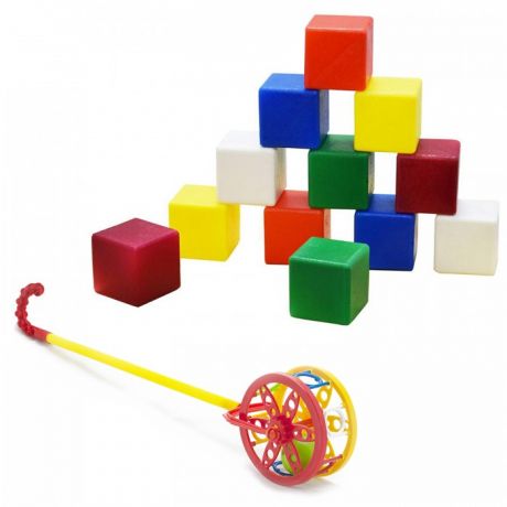 Развивающие игрушки Тебе-Игрушка Каталка Колесо + Кубики большие 12 деталей
