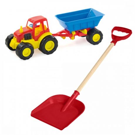 Игровые наборы Тебе-Игрушка Трактор с прицепом Active + лопата пластмассовая с деревянной ручкой 60 см