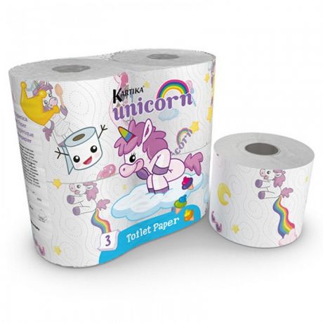 Хозяйственные товары World Cart Туалетная бумага Единорог с рисунком Kartika Collection 3 слоя 4 рул.
