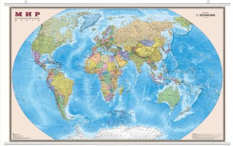 Атласы и карты Ди Эм Би Политическая карта мира 1:20 Ламинация На рейках Картонный тубус 156х101 см
