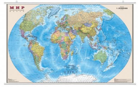 Атласы и карты Ди Эм Би Политическая карта мира 1:25 Ламинированная На рейках Картонный тубус 122х79