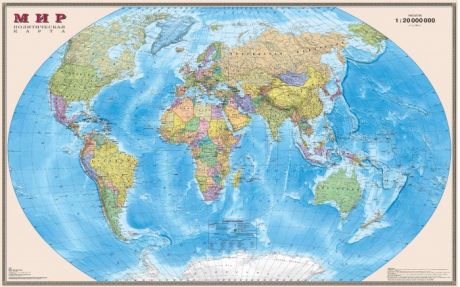 Атласы и карты Ди Эм Би Политическая карта мира 1:20 Ламинированная Картонный тубус 156х101 см