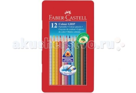 Карандаши, восковые мелки, пастель Faber-Castell Цветные карандаши Grip 2001 в металлической коробке 12 шт.