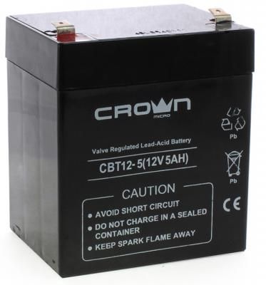 Аккумулятор CROWN СВТ-12-5 (Cвинцово-кислотный, напряжение 12В, ёмкость 5 А\Ч, размеры (мм) 90х70х101, вес 1,75 кг, материал корпуса - ABS-пластик, тип клеммы - F2 (Т2), срок службы 6 лет)