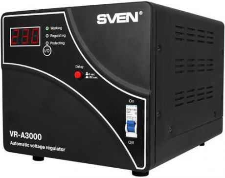 Stabilizer SVEN VR-A3000, Relay, 3000VA, 1800W, 140-275v, output terminals, black, 317 ? 230 ? 240mm, 7.2kg.