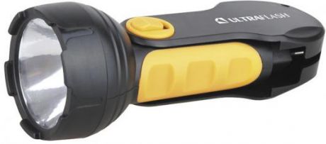 Ultraflash LED3817 (фонарь аккум 220В, черный/желтый, 1LED 1Вт, SLA, пласт, склад. вил коробка)
