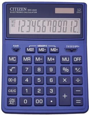 Калькулятор настольный CITIZEN SDC-444NVE (204х155 мм), 12 разрядов, двойное питание, ТЕМНО-СИНИЙ