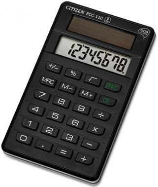 Калькулятор карманный ECO 8 разр., солн. батар, разм. 118х70х15 мм, черный, карт. упак.