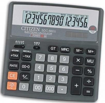 Калькулятор настольн,16 разр.,дв.питание, TAX-функция, десят. окр, разм.156*159*31мм,черный,карт.уп.