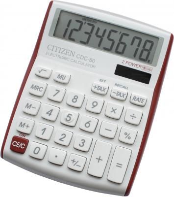 Калькулятор настольный 8 разр. 2-е питание TAX MU белый/красный, разм. 135х108х24 мм