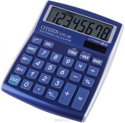 Калькулятор настольный 8 разр. 2-е питание TAX MU синий, разм. 135х108х24 мм