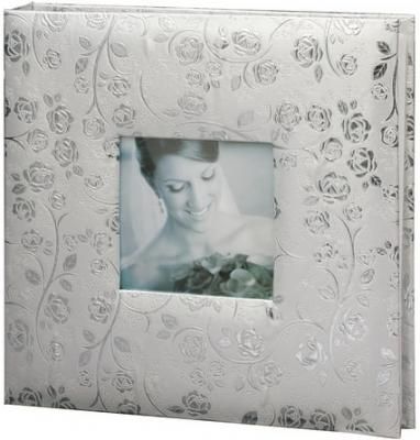 Фотоальбом BRAUBERG свадебный, 20 магнитных листов 30х32 см, обложка под фактурную кожу, на кольцах, серебристый, 390690