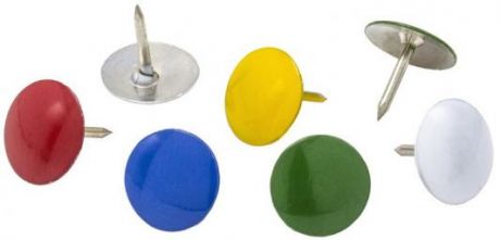 Кнопки канцелярские, 10 мм, металл, никелированные, цветная шляпка, SPONSOR, (100 шт в уп), картон. короб.