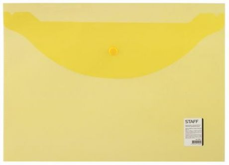 Папка-конверт с кнопкой STAFF, А4, 340х240 мм, 120 мкм, до 100 листов, прозрачная, желтая, 226031