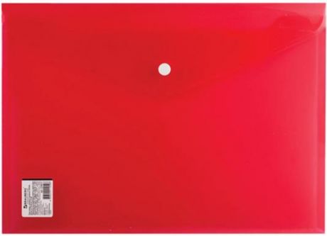 Папка-конверт с кнопкой BRAUBERG, А4, плотная, 180 мкм, до 100 листов, прозрачная, красная, 224812