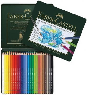 Карандаши цветные акварельные художественные FABER-CASTELL "Albrecht Durer", 24 цвета, металлическая коробка, 117524