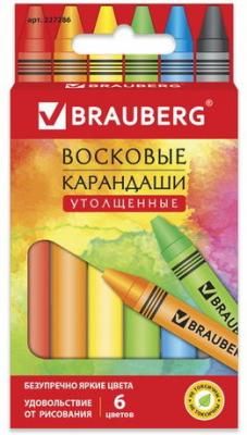 Восковые карандаши утолщенные BRAUBERG "АКАДЕМИЯ", НАБОР 6 цв.,227286