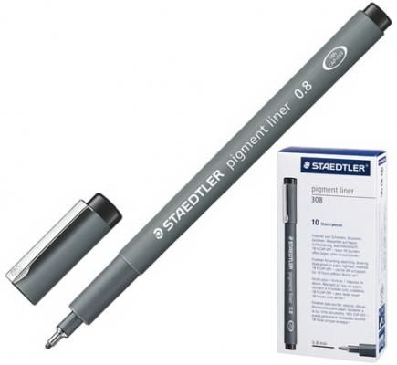 Ручка капиллярная STAEDTLER "Pigment Liner", ЧЕРНАЯ, корпус серый, линия письма 0,8 мм, 308 08-9