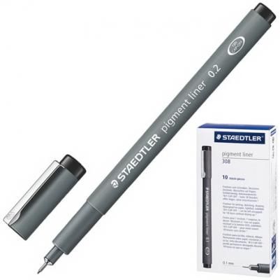 Ручка капиллярная STAEDTLER "Pigment Liner", ЧЕРНАЯ, корпус серый, линия письма 0,2 мм, 308 02-9