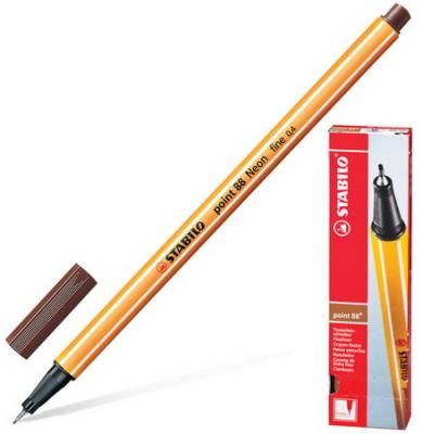 Ручка капиллярная STABILO "Point 88", КОРИЧНЕВАЯ, корпус оранжевый, линия письма 0,4 мм, 88/45