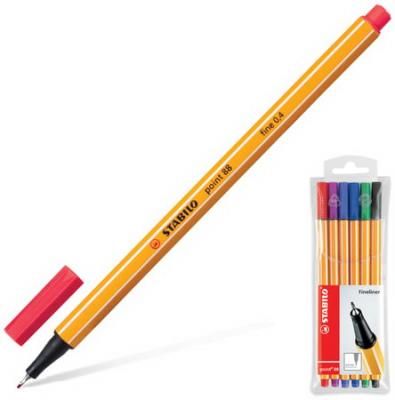 Ручки капиллярные STABILO, набор 6 шт., "Point", 0,4 мм (голубая, красная, синяя, черная, фиолетовая, сиреневая), 88/6