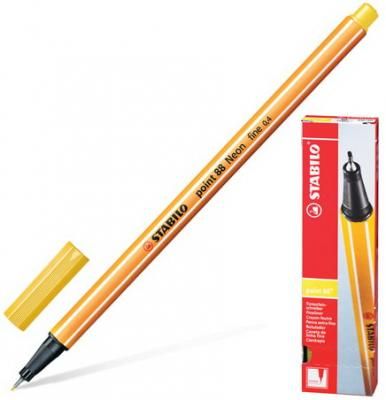 Ручка капиллярная STABILO "Point 88", ЖЕЛТАЯ, корпус оранжевый, линия письма 0,4 мм, 88/44