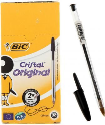 Ручка шариковая BIC "Cristal", корпус прозрачный, узел 1 мм, линия 0,32 мм, черная, 847897