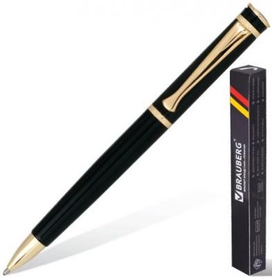 Ручка бизнес-класса шариковая BRAUBERG "Perfect Black", корпус черный, золотистые детали, 1 мм, синяя, 141416