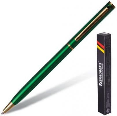 Ручка бизнес-класса шариковая BRAUBERG "Slim Green", корпус зеленый, золотистые детали, 1 мм, синяя, 141404
