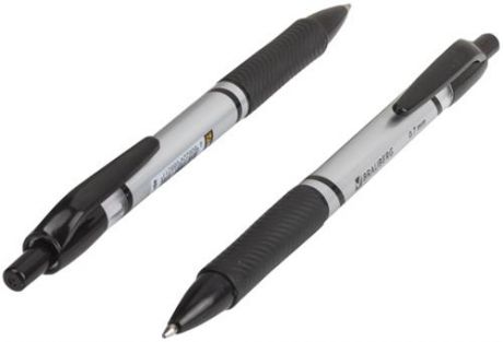 Ручка шариковая автоматическая BRAUBERG "Leader", корпус с печатью, узел 0,7 мм, линия 0,35 мм, черная, 141541