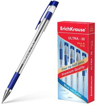 Ручка шариковая масляная ERICH KRAUSE "Ultra-30", корпус прозрачный, узел 0,7 мм, линия 0,26 мм, синяя, 19613