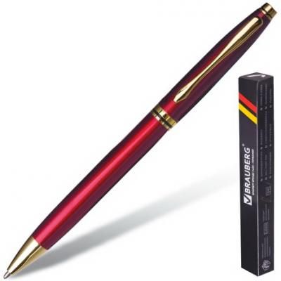 Ручка бизнес-класса шариковая BRAUBERG "De Luxe Red", корпус бордовый, золотистые детали, 1 мм, синяя, 141413