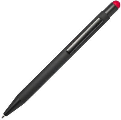 Авторучка шариковая, с красным стилусом, 1,0мм, антрацитовый черный мет. корпус, синие чернила