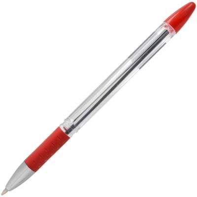 Ручка шариковая, прозрачный корпус, резиновый упор, красная, 0,7 мм