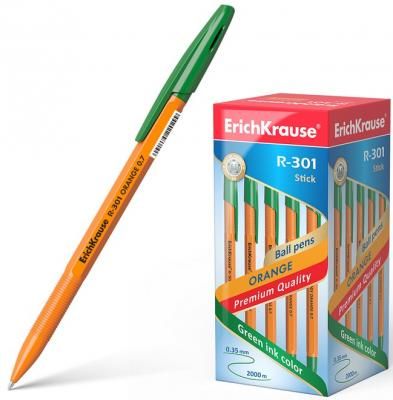 Ручка шариковая ERICH KRAUSE "R-301 Orange", корпус оранжевый, узел 0,7 мм, линия 0,35 мм, зеленая, 43197
