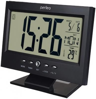 Perfeo Часы-будильник "Set", чёрный, (PF-S2618) время, температура, дата